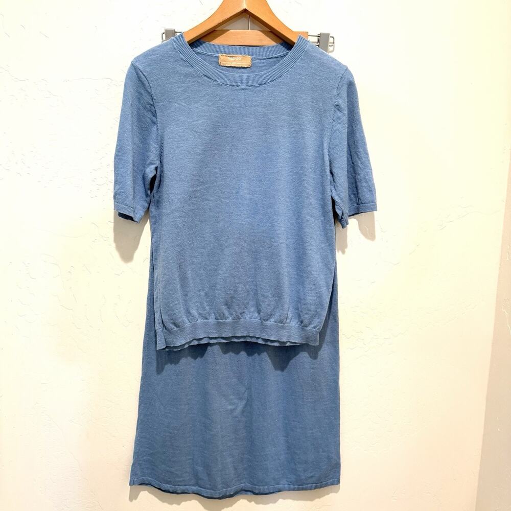 Free People Free-Est Top Maxi Skirt Knit Set Womens Medium Blue Linen Blend